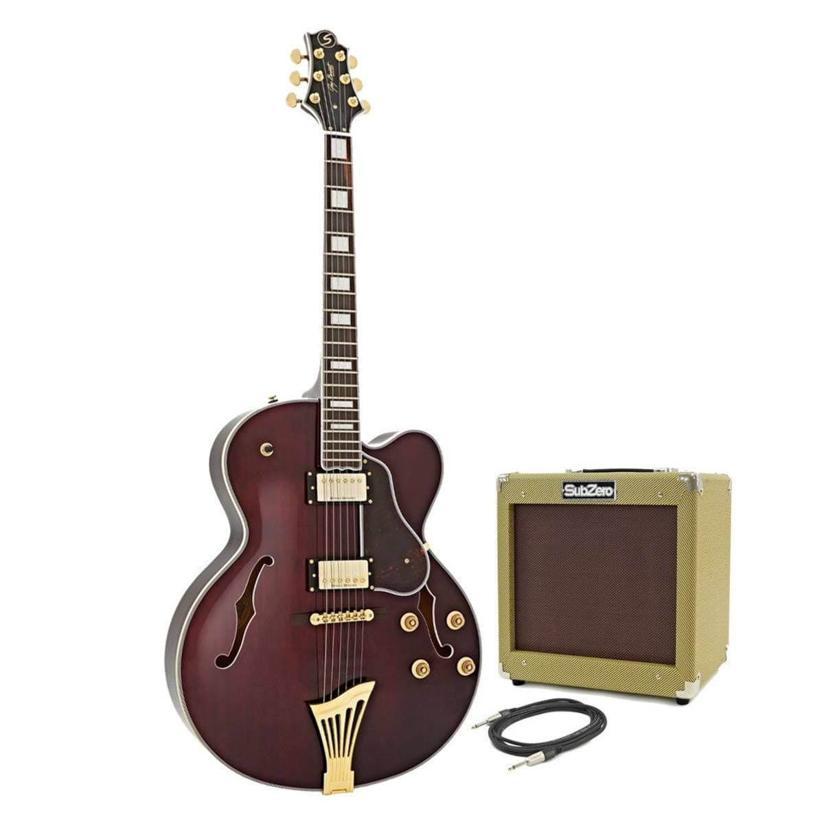 Greg Bennett Lasalle JZ-2 Guitar + SubZero V35RG Amp Pack, Red