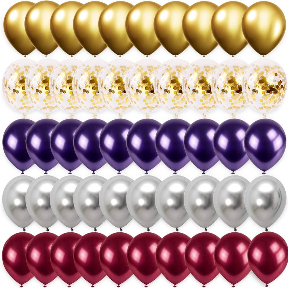 50 Pack 12"Latex Party Balloons,Clear Balloon With Golden Paper Confetti Dots Golden,Silvery,Rose-Gold And Purple Metallic Pearlescent Balloon Glitter Balloons For Wedding Show Birthday Decors