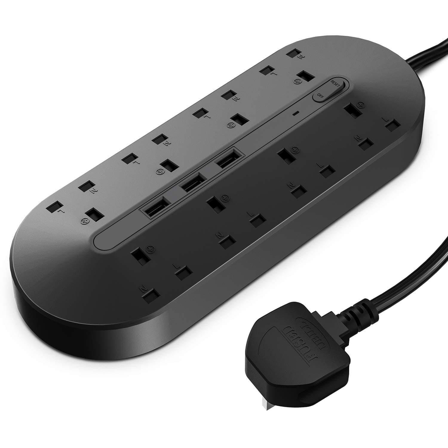 Extension Power Socket with USB Ports,MiiKARE Plug Sockets with 8 Way Extension Lead 2 Meters Cord 3 USB Ports Standard UK Socket,Power Strip 3000W 13A With Overload Protection-Black