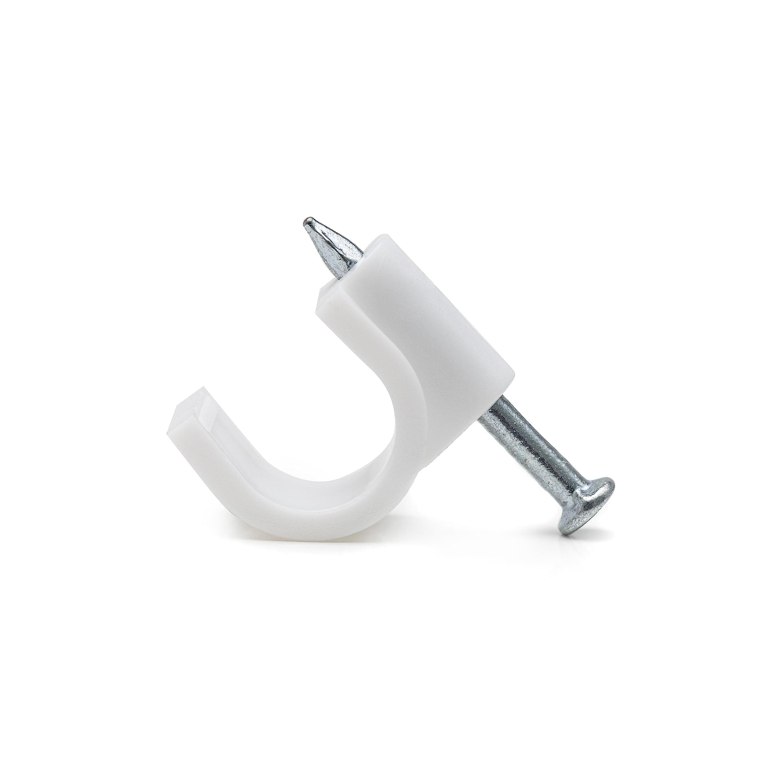 Cable Clips 8 mm - Cord Clips for Wall 50 Pcs - White Cable Clips with Steel Nails - Mounting Clips for Round Cable & Wire, Indoor & Outdoor