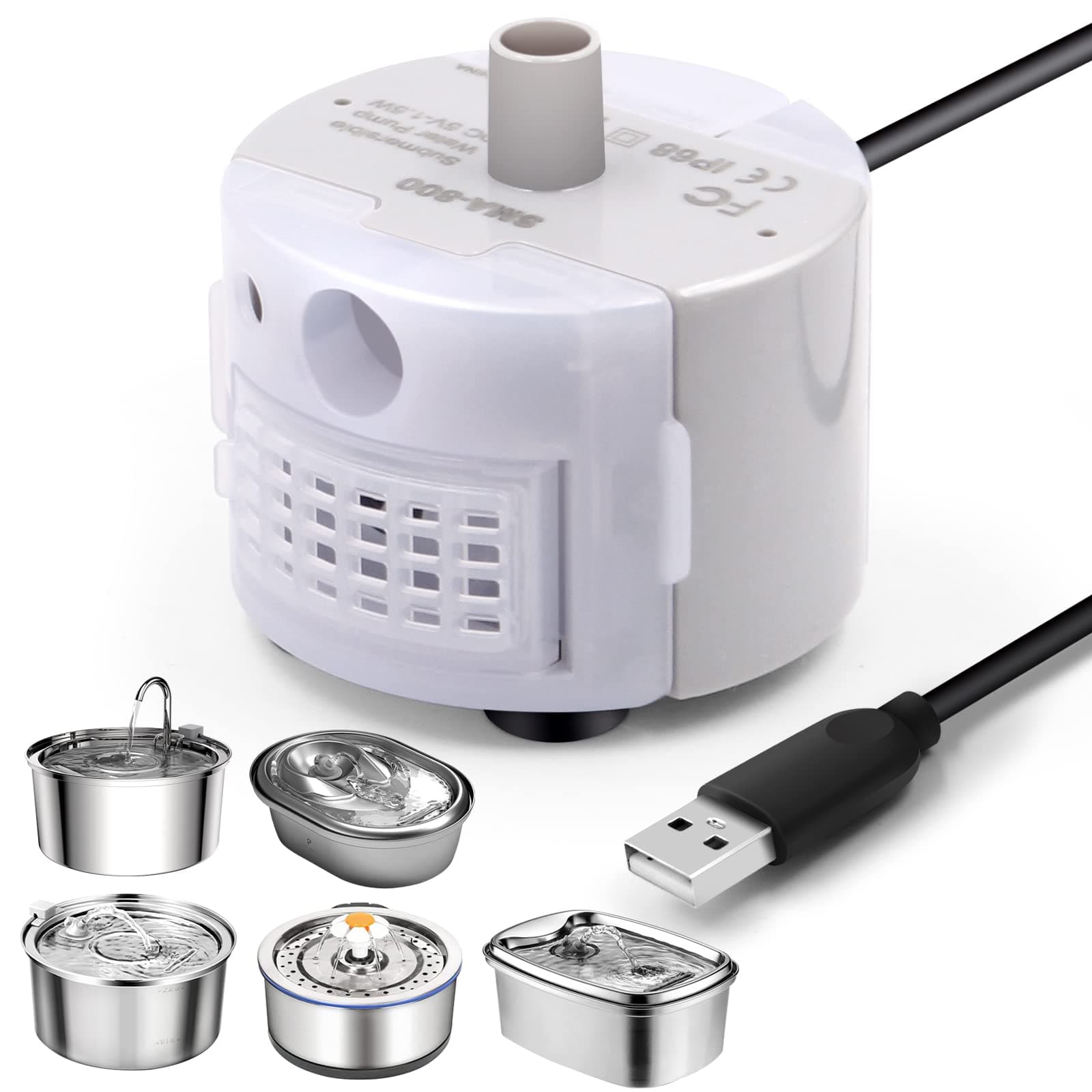 Cat Water Fountain Pump for 3.2L/108oz Stainless Steel Cat Water Fountain and 67oz/2L Stainless Steel Cat Fountain, Petilog Pet Fountain Pump, Ultra Quiet Cat Fountain Pump