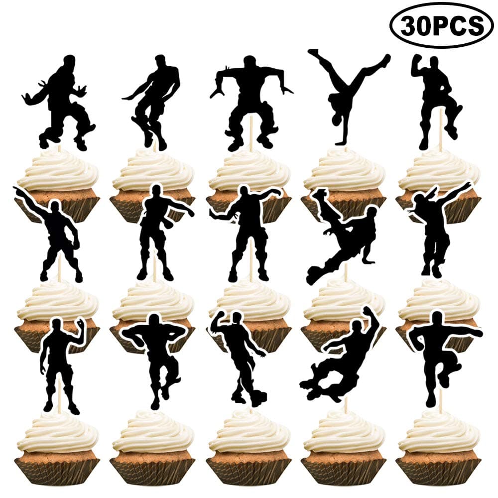 UOONY 30pcs Dance Floss Cupcake Toppers for Boys Video Game Birthday Party Supplies Cake Decoration