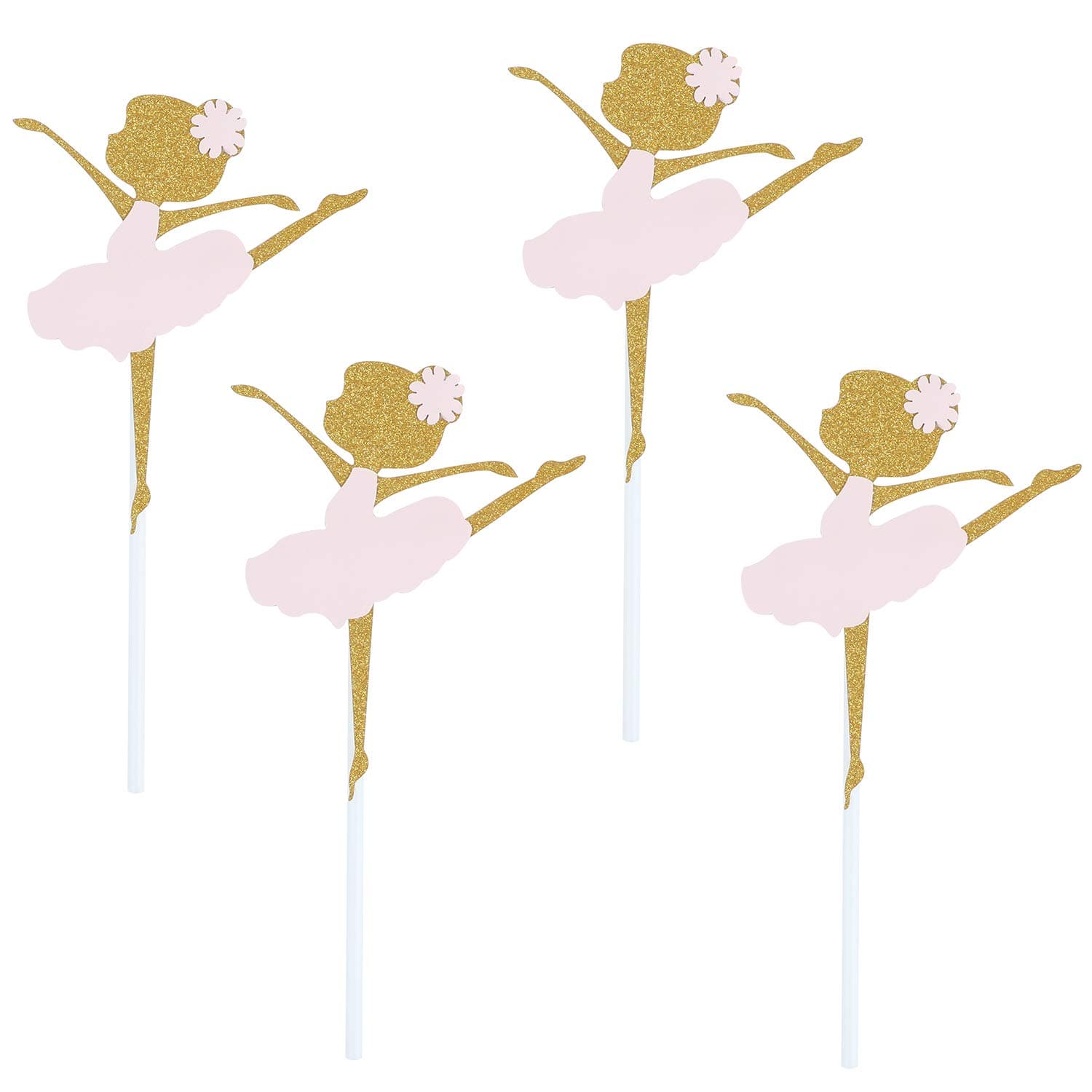 24 Pack of Assembled Pink and Glitter Gold Ballerina Cupcake Toppers Ballerina Dancing Girl Cupcake Toppers for Birthday Party Baby Shower Wedding Bridal Shower Birthday Party Decoration Cake Topper