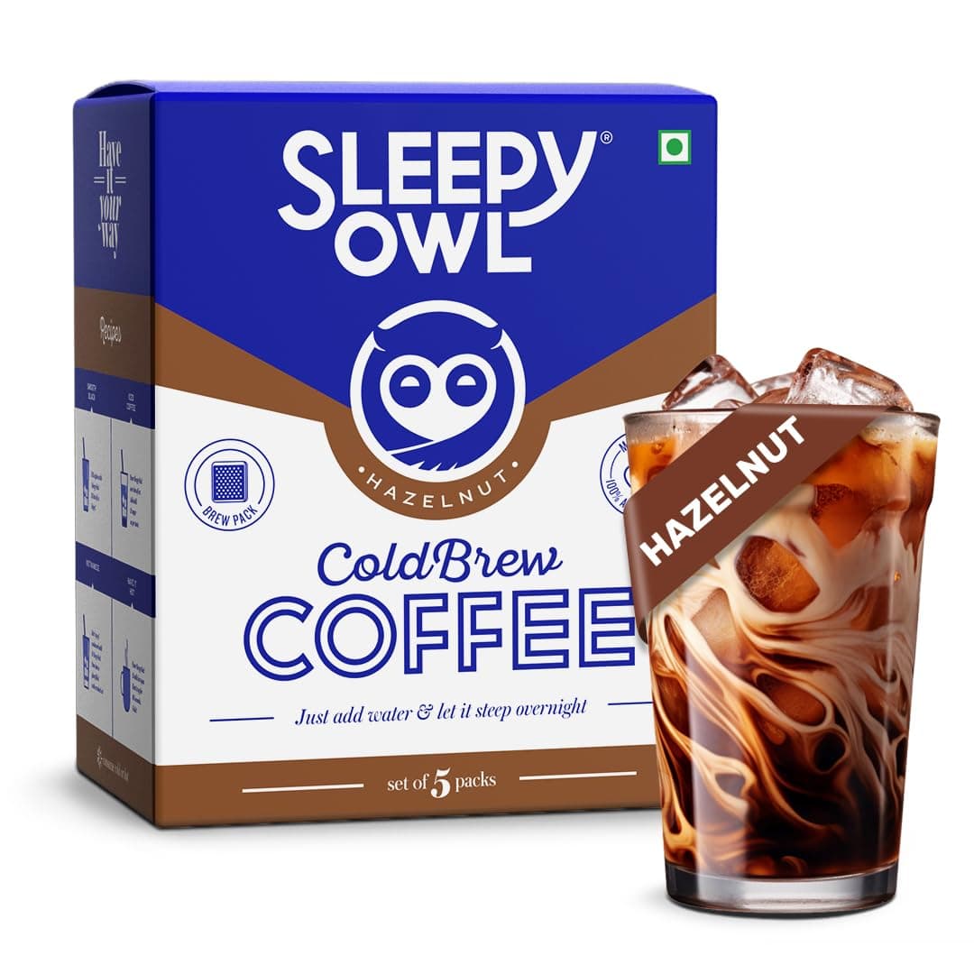 - Sleepy Owl Hazelnut Cold Brew Coffee Bags | Set of 5 Packs - Makes 15 Cups | Easy 3 Step Overnight Brew - No Equipment Needed | Medium Roast | 100% Arabica | Directly Sourced From Chikmagalur
