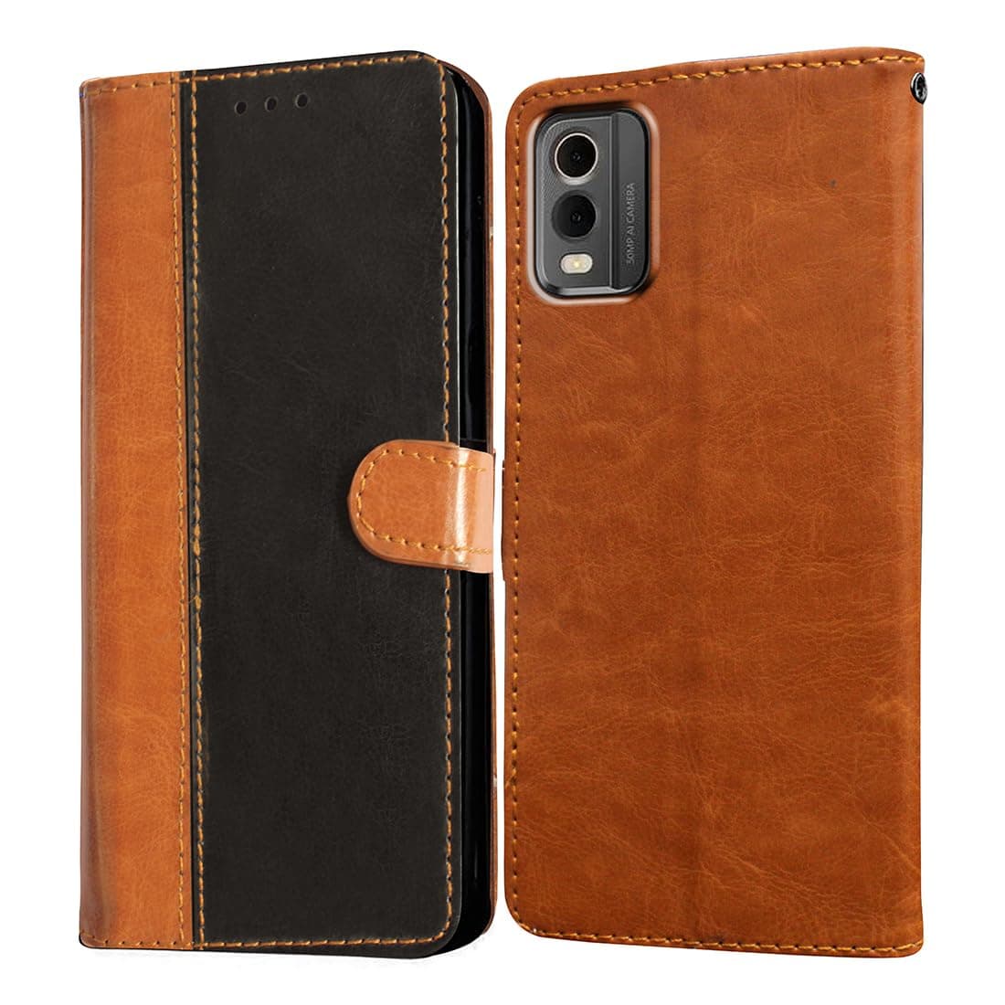 Flip Cover Compatible for Nokia C32 4G | Premium Leather Finish | Inbuilt Pockets & Stand | Flip Cover Back Case for Nokia C32 4G (CamelBlack)