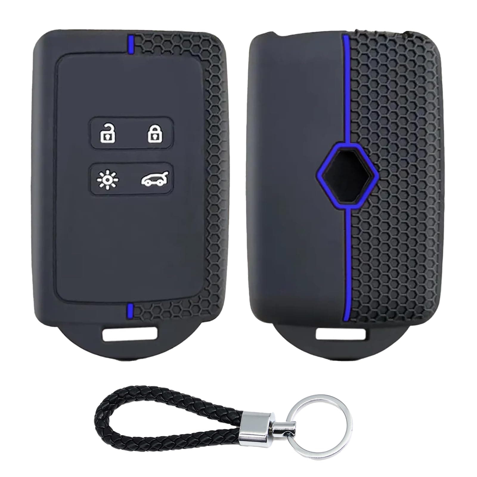 Key Card Case,Car Key Cover for Clio Megane Koleos Kadjar Kangoo Twingo Talisman Captur Espace Dacia Duster,Silicone Key Cover 4 bottons(Blue-line)