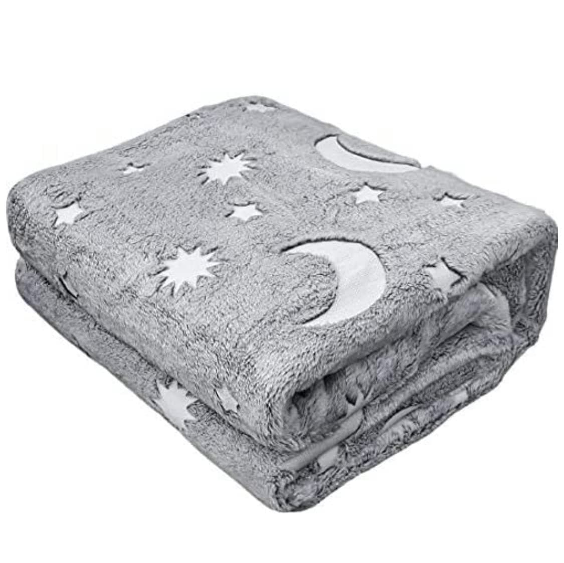 - Glow in The Dark Blanket | Queen Size 200×150cm | Super Soft Microfibre Fleece | Stars & Dinosaur Design | Lightweight AC Blanket for Kids & Adults | Gift for Birthday/Christmas (Grey)