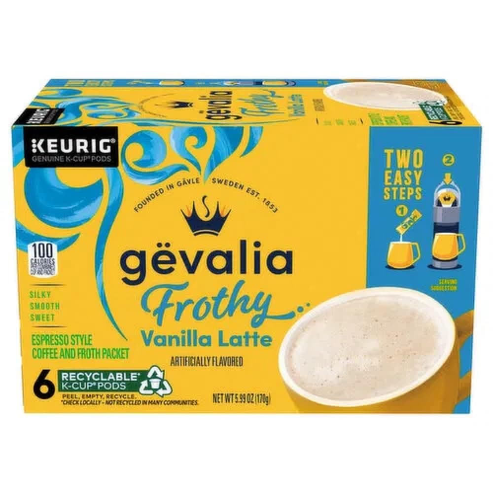 Gevalia Vanilla Latte K-Cup Packs and Froth Packets, 6 Count