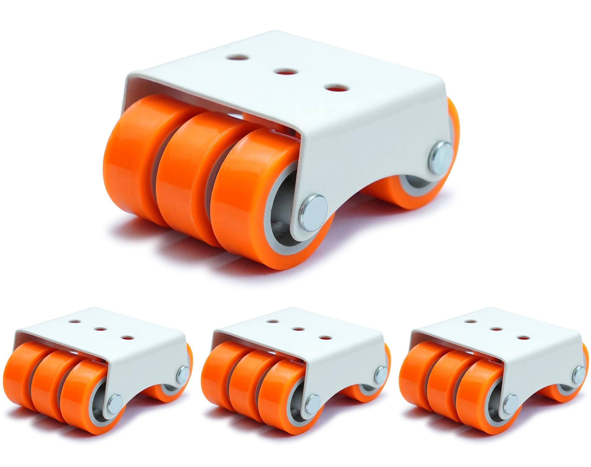 Caneuf 6-Wheel Fixed Castor Wheels – Orange, 50mm Low-Height Nylon Trolley Wheels for Furniture – Heavy-Duty Caster Set of 4, Load Capacity 300 kg – Ideal for Home, Office & Industrial Use