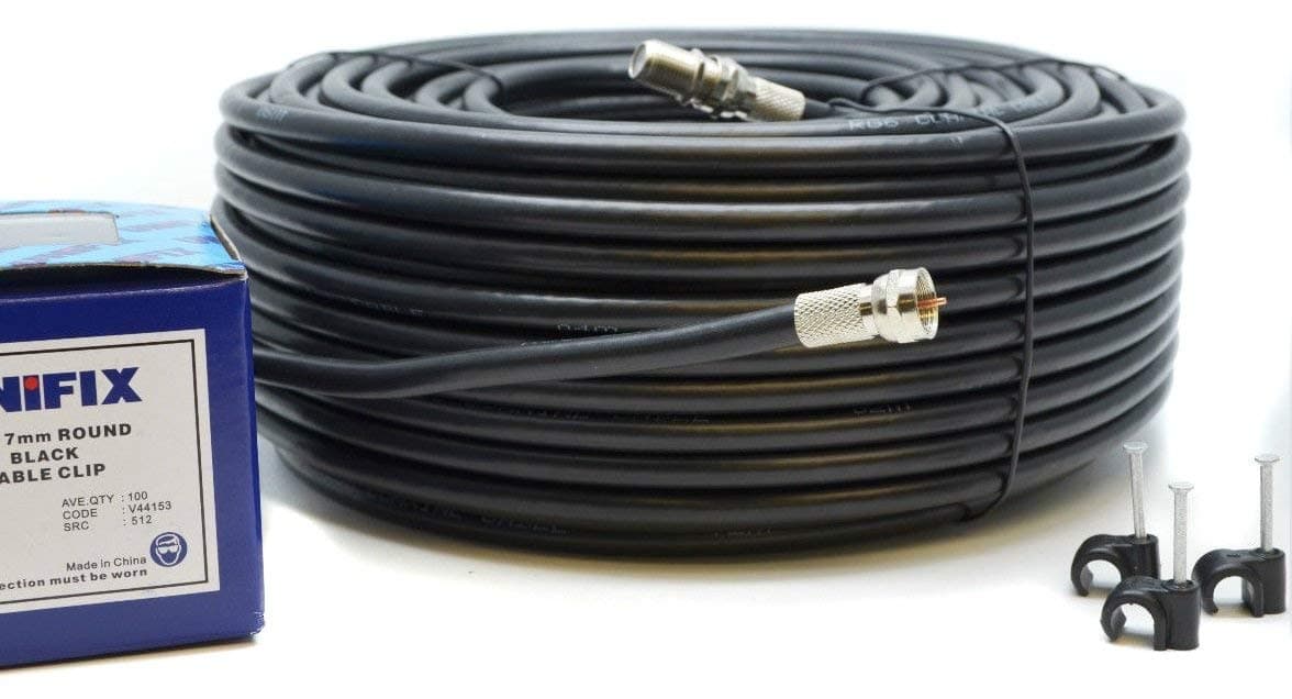 SSL Satellites 25 Meter RG6 Satellite TV Coax Cable Extension Kit with Fitted F Connectors for Sky Q HD, Freesat & Virgin - (25 Meter, Black)