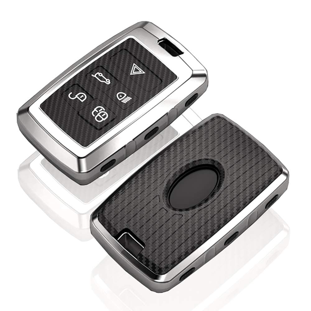 ontto Key Fob Cover for 2018 2019 Land Rover Range Rover,with Keychain,Full Protection,Carbon Fiber Pattern Soft TPU Rubber Key Case Holder Silver