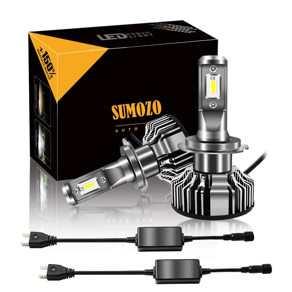 SUMOZO 10000lm LED H7 Headlight Bulbs Extremely Super Bright TS-CR H7 LED Headlight Bulbs Conversion Kits H7 Bulb, 6000K Xenon White (Set of 2)
