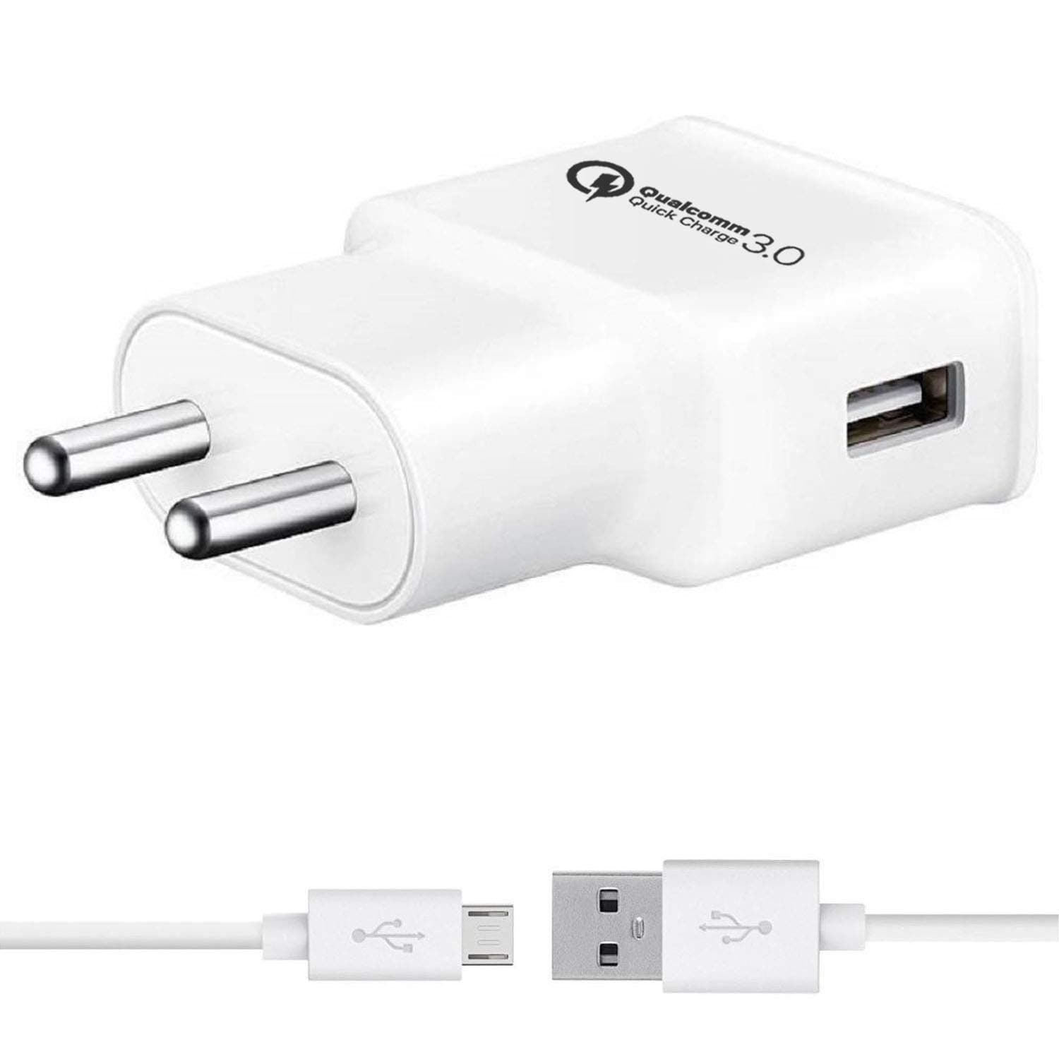 Fast Charger for LG Cookie Lite T300 Charger Adapter Qualcomm QC 3.0 Quick Charge Adaptive Fast Charging, Rapid, Dash, VOOC, AFC Charger with 1 Meter Micro USB Data Cable ZJ 1 : (White)