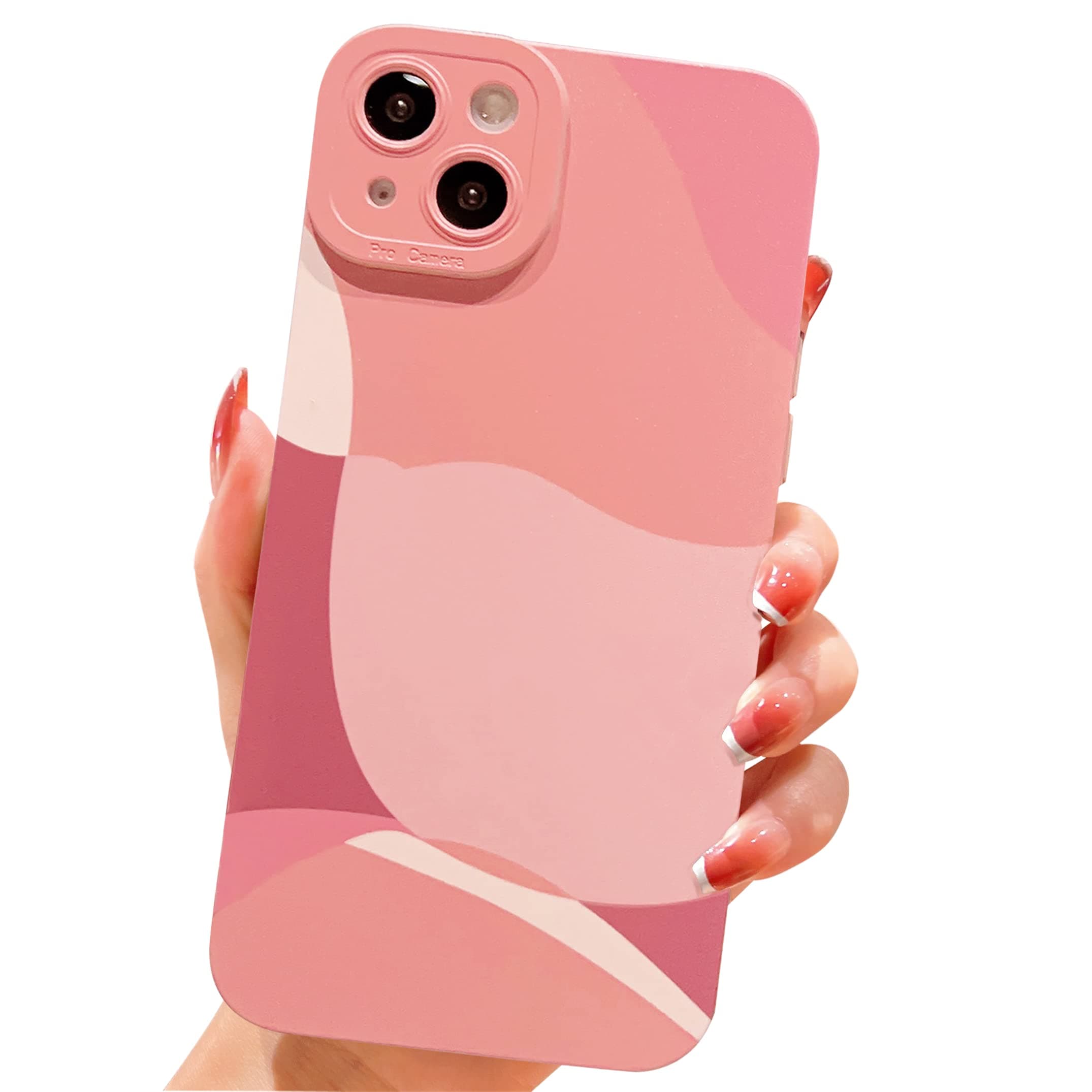 YKCZL Compatible with iPhone 14 Case,Cute Painted Art Heart Pattern Full Camera Lens Protective Slim Soft Shockproof Phone Case for Women Girls-Pink