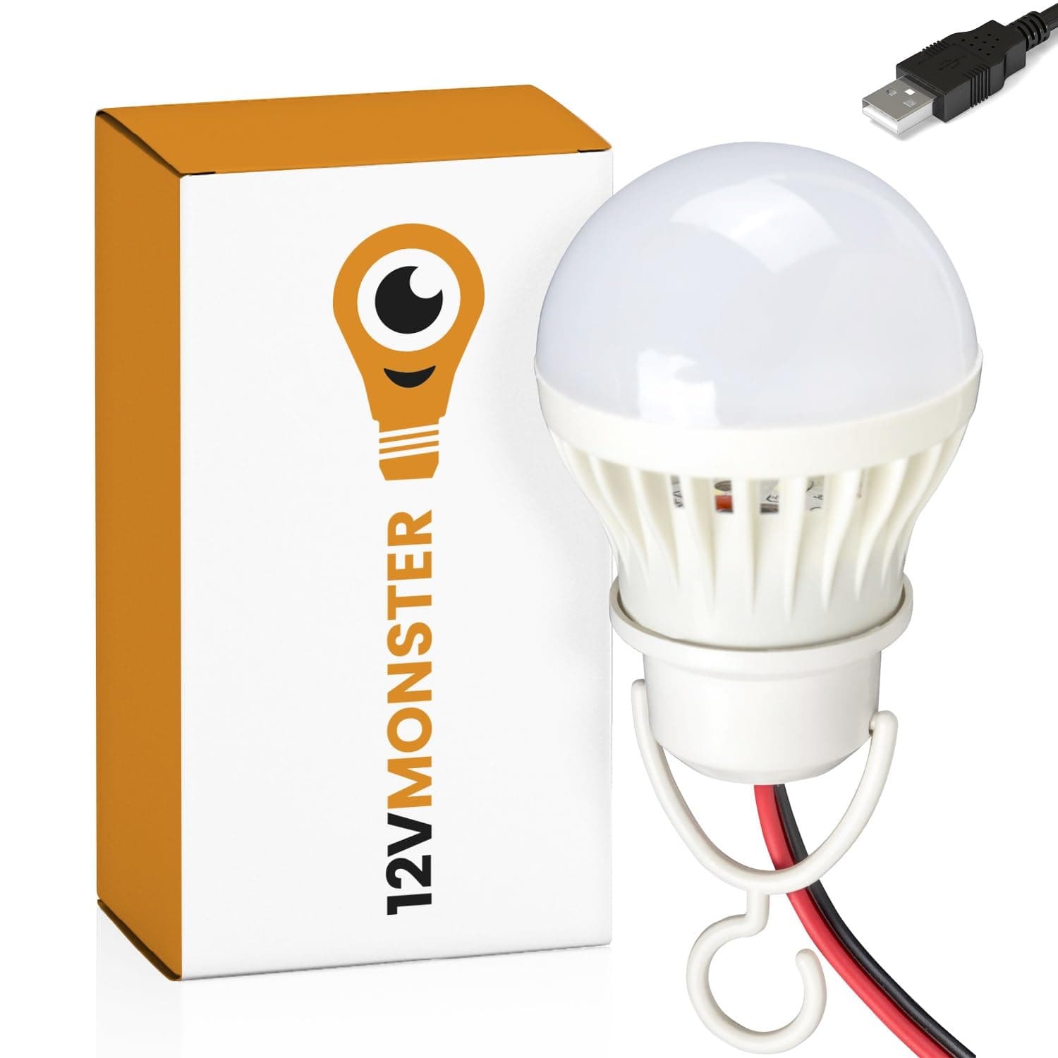 12Vmonster USB Port Powered LED Light Bulb I 5V 6V Warm White LED Lamp for Desk Portable Lighting I Power Bank Laptop Ready LED Lights - 3000K Soft Calm White Glow