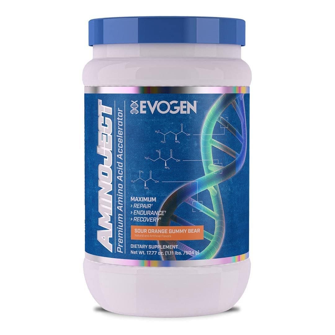 Evogen AminoJect | Vegan Fermented Plant Based BCAA, Glutamine, Citrulline Powder | Sour Orange Gummy Bear | 30 Servings