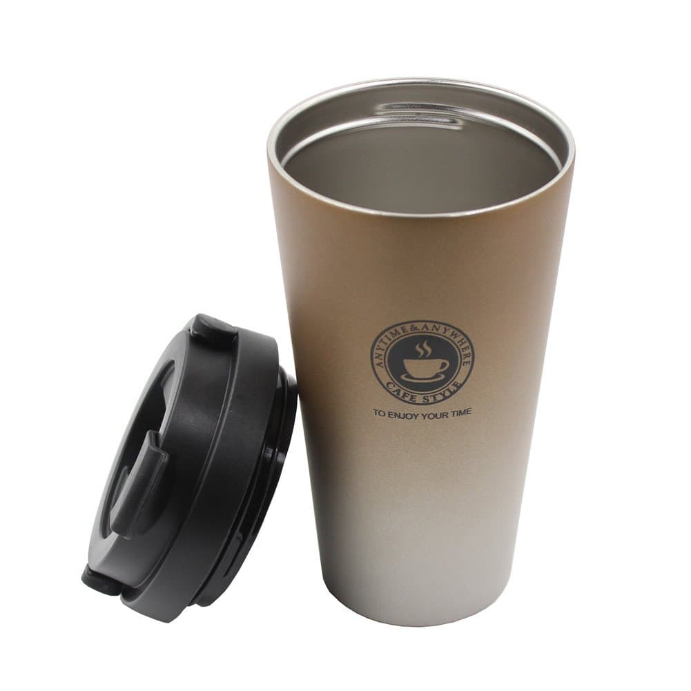 Stainless Steel Coffee Mug Cup with Lid, Portable Double Wall Vacuum-Insulated Travel Tumbler for Daily Water, Milk, Beverages, Coffee or Tea 17.6oz/500ml (Gold)