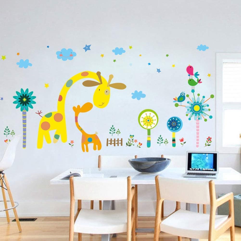 WENQI Windmill Bird Colorful Giraffe Cartoon Wall Sticker Self-Adhesive DIY Wall Murals Home Decor Art (3pcs/Set)