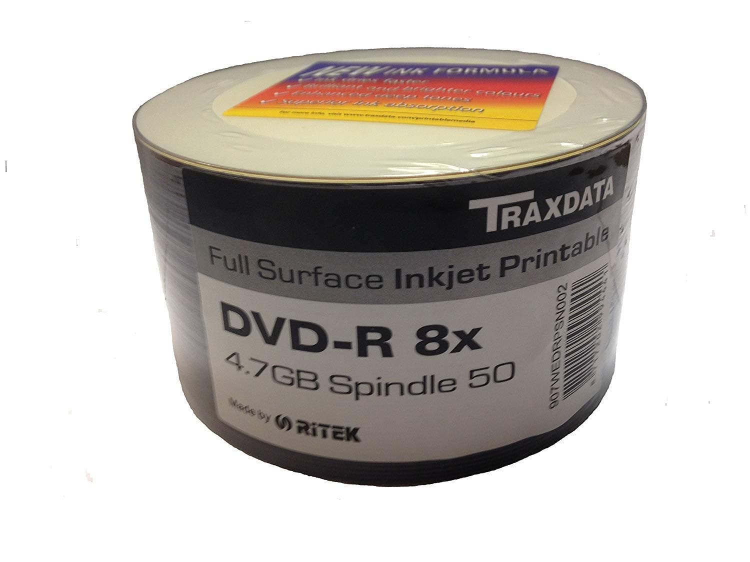 TraxdataRitek DVD-R Full Surface Inkjet Printable (8x) 4.7GB 50pk Spindle