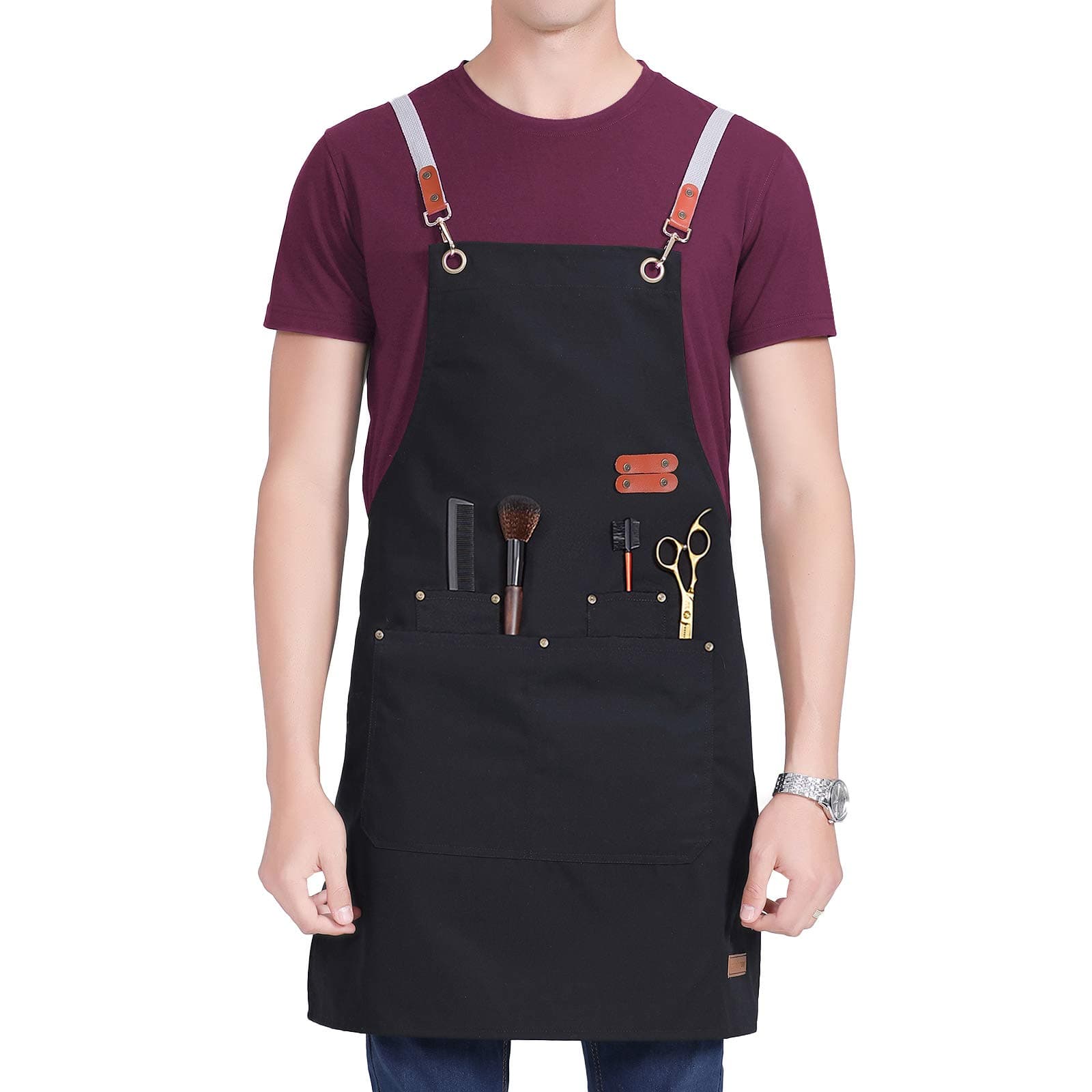 Mootoray Chef Apron Canvas Denim Cross Back Adjustable Apron with Pockets, Kitchen Cooking Baking BBQ Bid Apron for Men Women