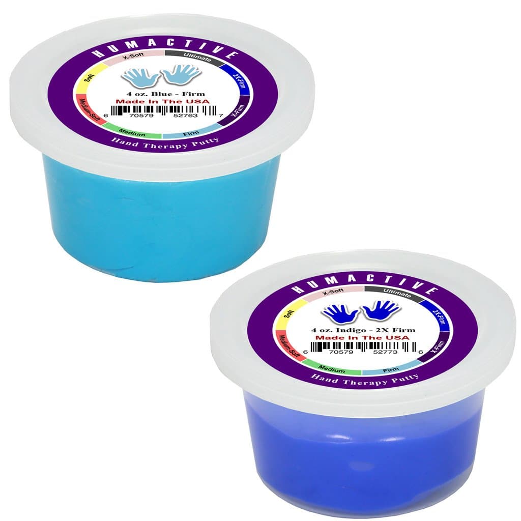 Hand Therapy Putty, Set of 2-4 Ounce, Firm / 2X-Firm Resistances (Blue/Indigo)