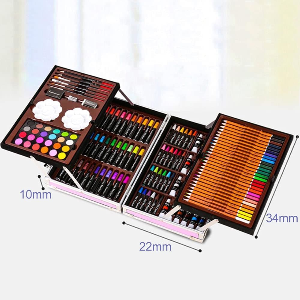 Beauenty Deluxe Art Set 145PC 2 Layers, Kids Art Supplies for Drawing, Painting, Portable Aluminum Case Art Kit for Kids, Teens, Adults Great Gift for Beginner and Serious Artists (Pink)