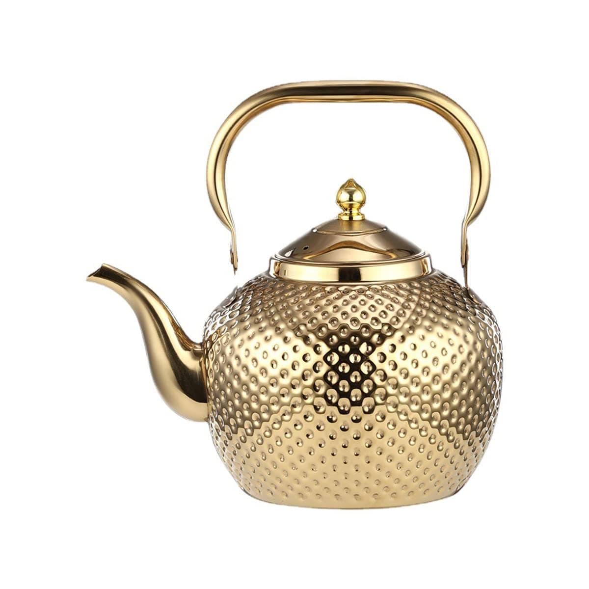 Stove Top Whistle Teapot, Small Teapot, Mini Teapot, Food Grade Stainless Steel Kettle With Anti-Scald Ergonomic Handle and Tea Strainer, Mirror Polished Hammer Craft, 1.27 Quart, Gold, 1.2L