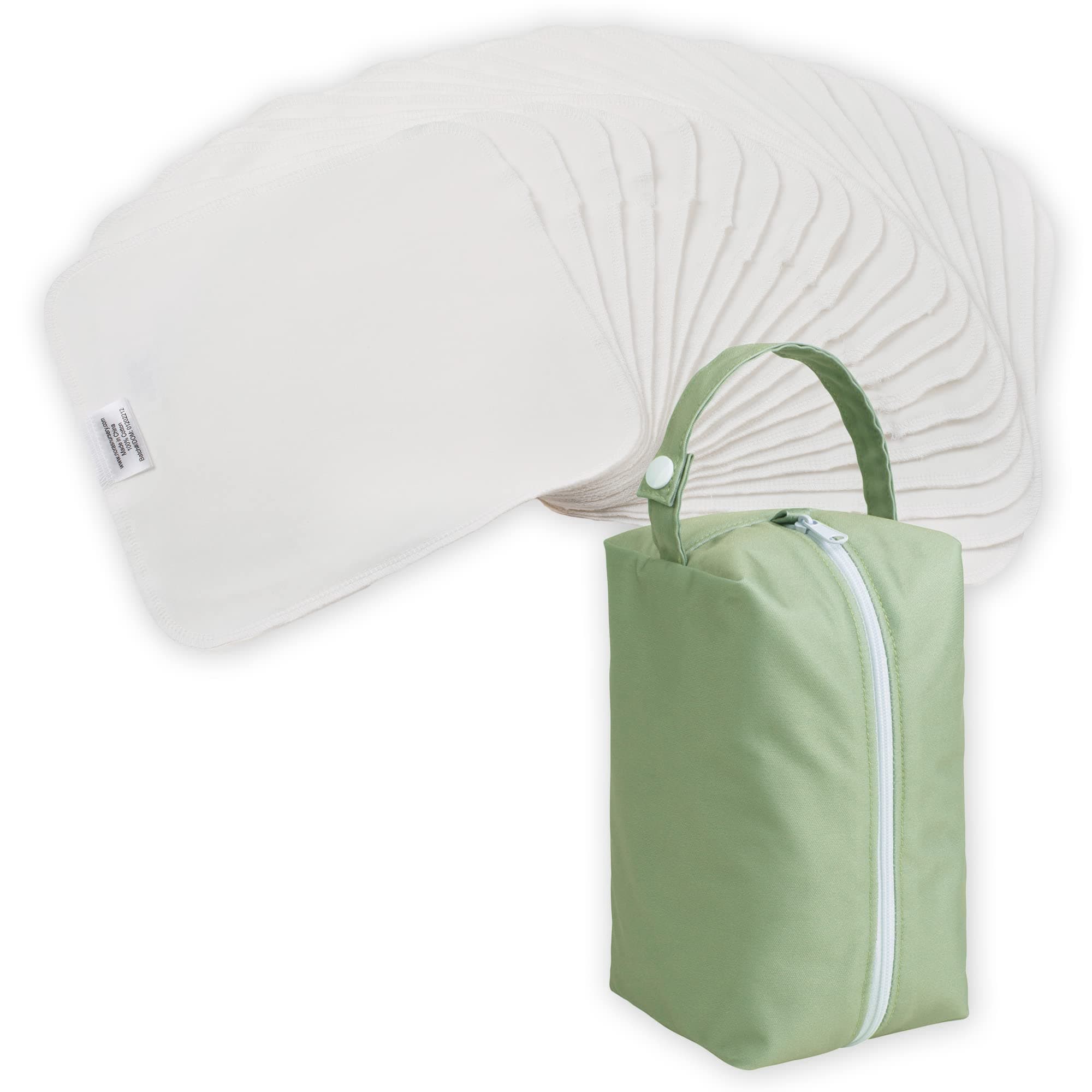 Reusable Baby Wipes, 100% Cotton Washcloths, Soft and Absorbent Towels for Newborn Bath and Face, Includes 20 Wipes with 1 Waterproof Pod for On-The-Go Moms, Ideal for Sensitive Skin