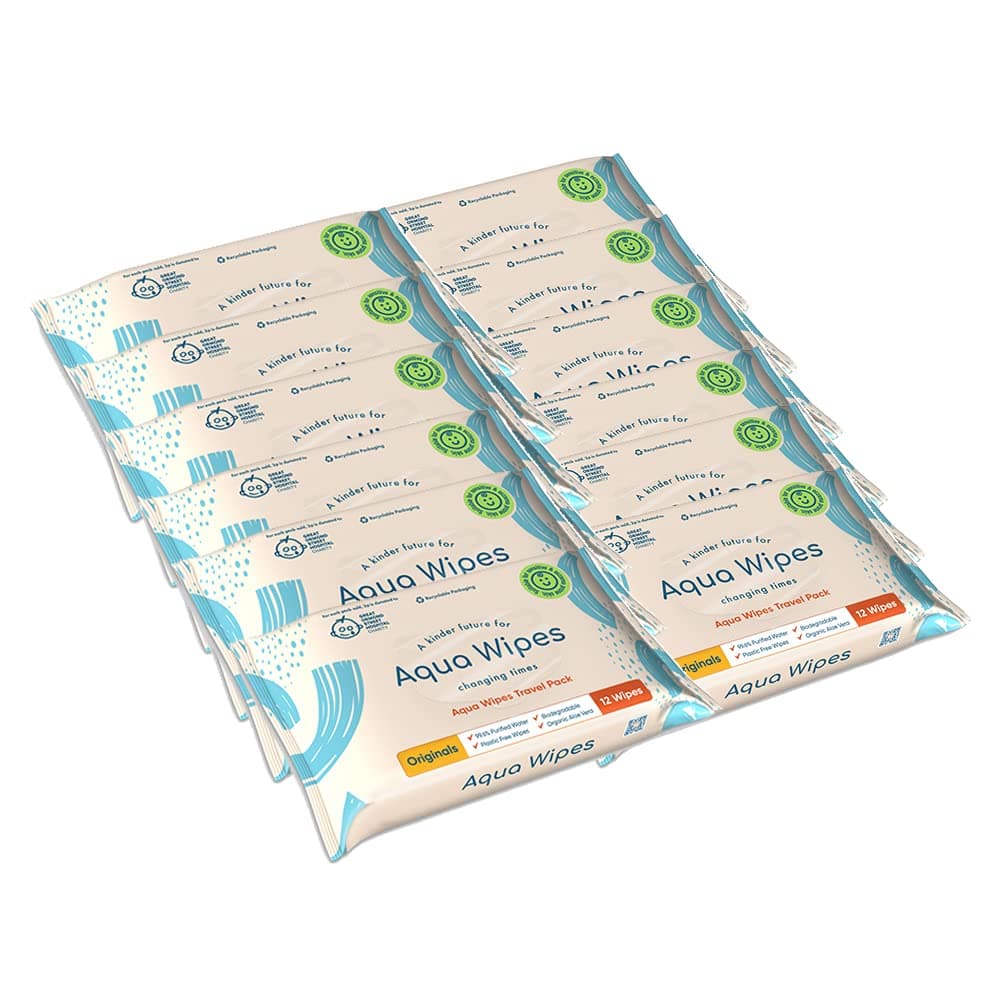 Originals (Travel size) Baby Wipes - Biodegradable Wipes - 99.6% Purified Water Paediatrician tested – Plastic free Wipes with Organic Aloe Vera Extract - 12 packs, 12 wipes per pack