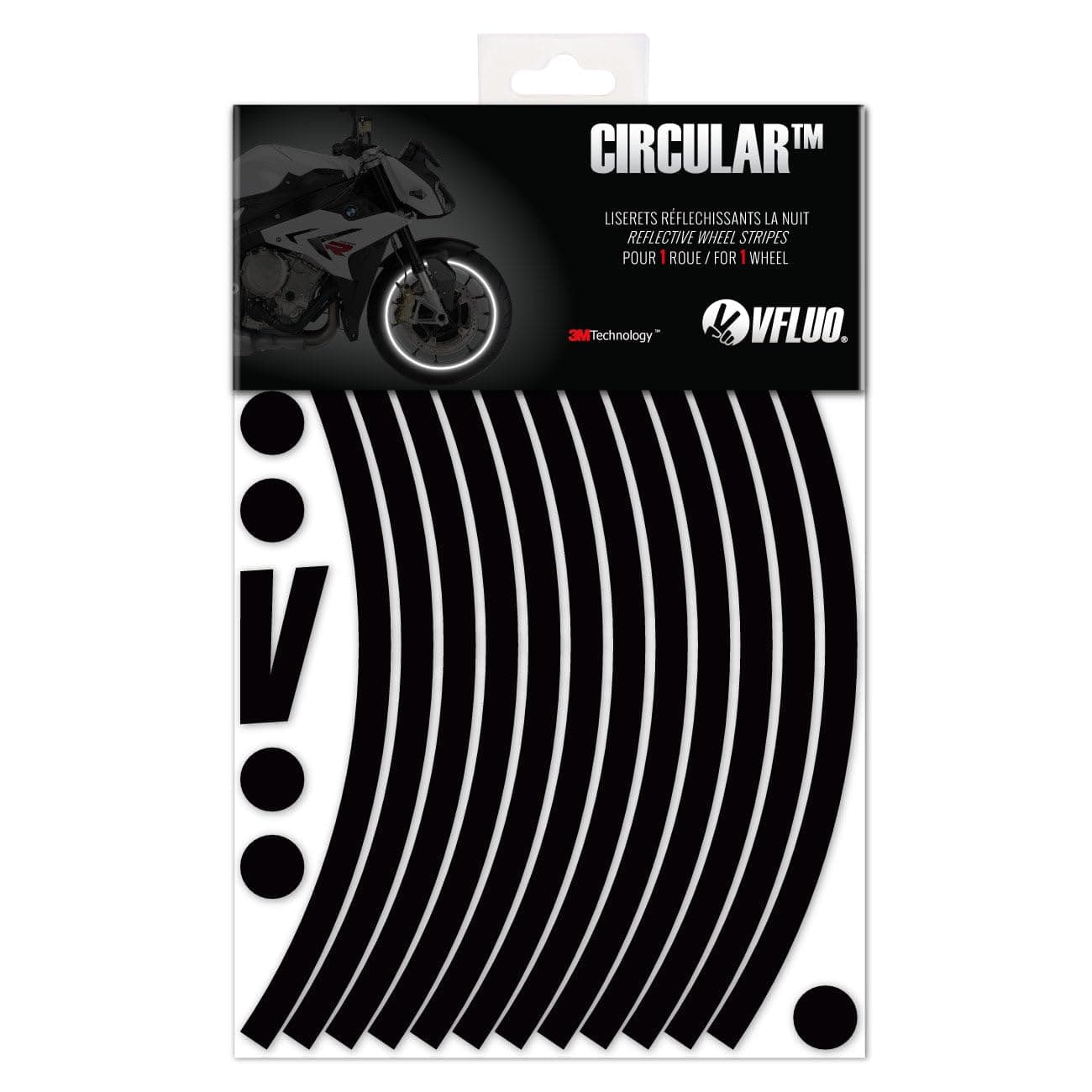 Motorcycle Reflective Wheel Stripes kit, 1 Wheel Rim Stickers Pack, 3M Technology™ - High lateral Visibility, Discreet and Design, Easy Installation