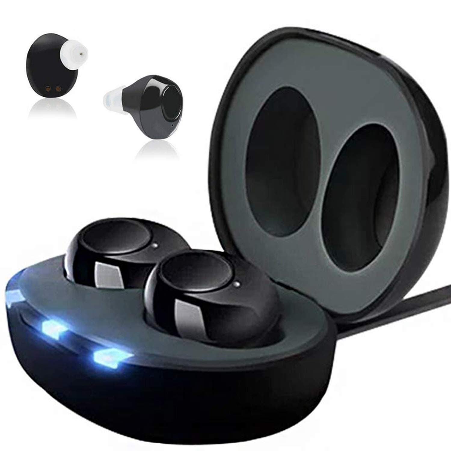 Mini Sound Amplifiers Aids | Set of 2 with Portable Charging Case Upgrade Rechargeable Stylish 300mah Clear Sound Adjustable Volume Looks Like Earbuds (19)