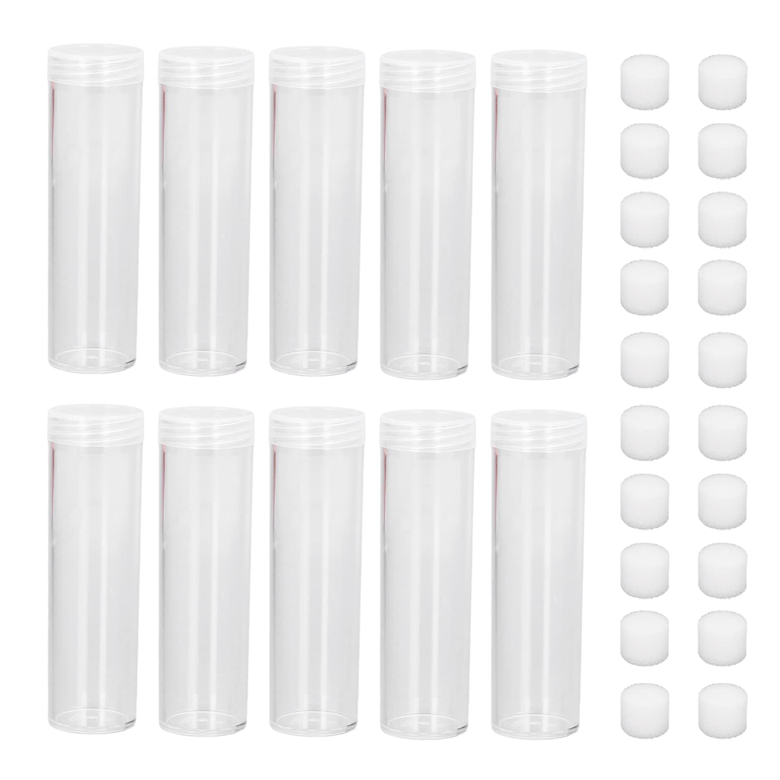 Clear Round Coin Tube - Plastic Coin Storage Tubes w/Screw on Lid, Cushion Sponge - Some one GBP, Penny, Cent, DIMES, Commemorative Coins for 25mm / 0.98in or Under- 10 Pack