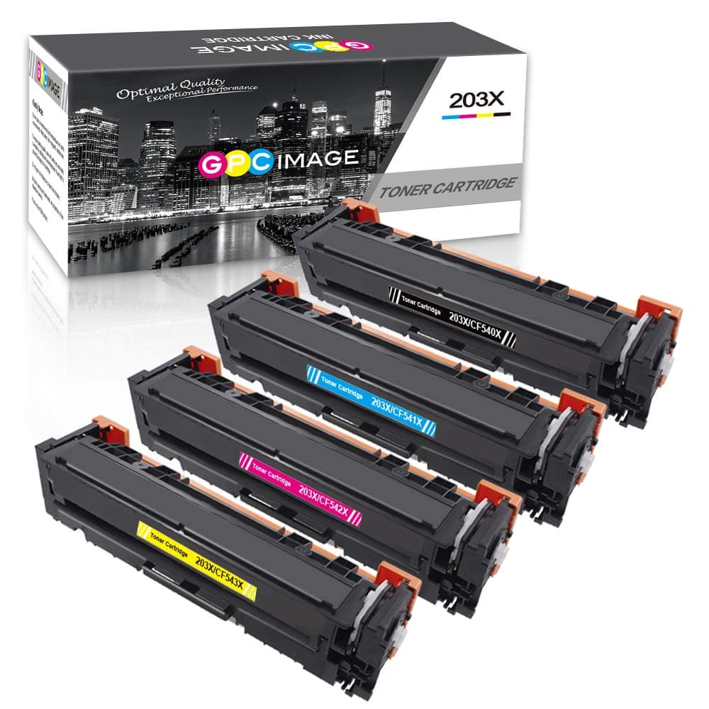 GPC Image Compatible Toner Cartridges for HP 203X CF540X CF541X CF542X CF543X (1 Black, 1 Cyan, 1 Magenta, 1 Yellow)4 Pack HP Color LaserJet Pro MFP M281fdw, MFP M281fdn, MFP M280nw, M254dw, M254nw
