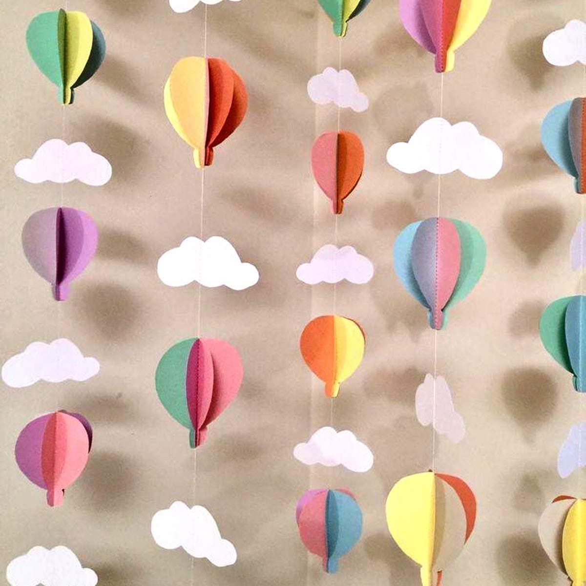 3D Paper Hanging Parachute and Cloud for Wall Decoration (Pack of 4, Multicolor)