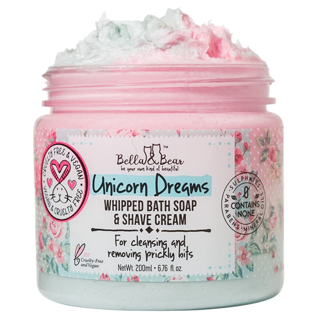 Bella and Bear & Unicorn Dreams Whipped Bath Soap, SLS Free, Paraben Free, Cruelty-Free, Vegan Body Wash Shave Cream, 6.7oz mango & pineapple with a hint of vanilla