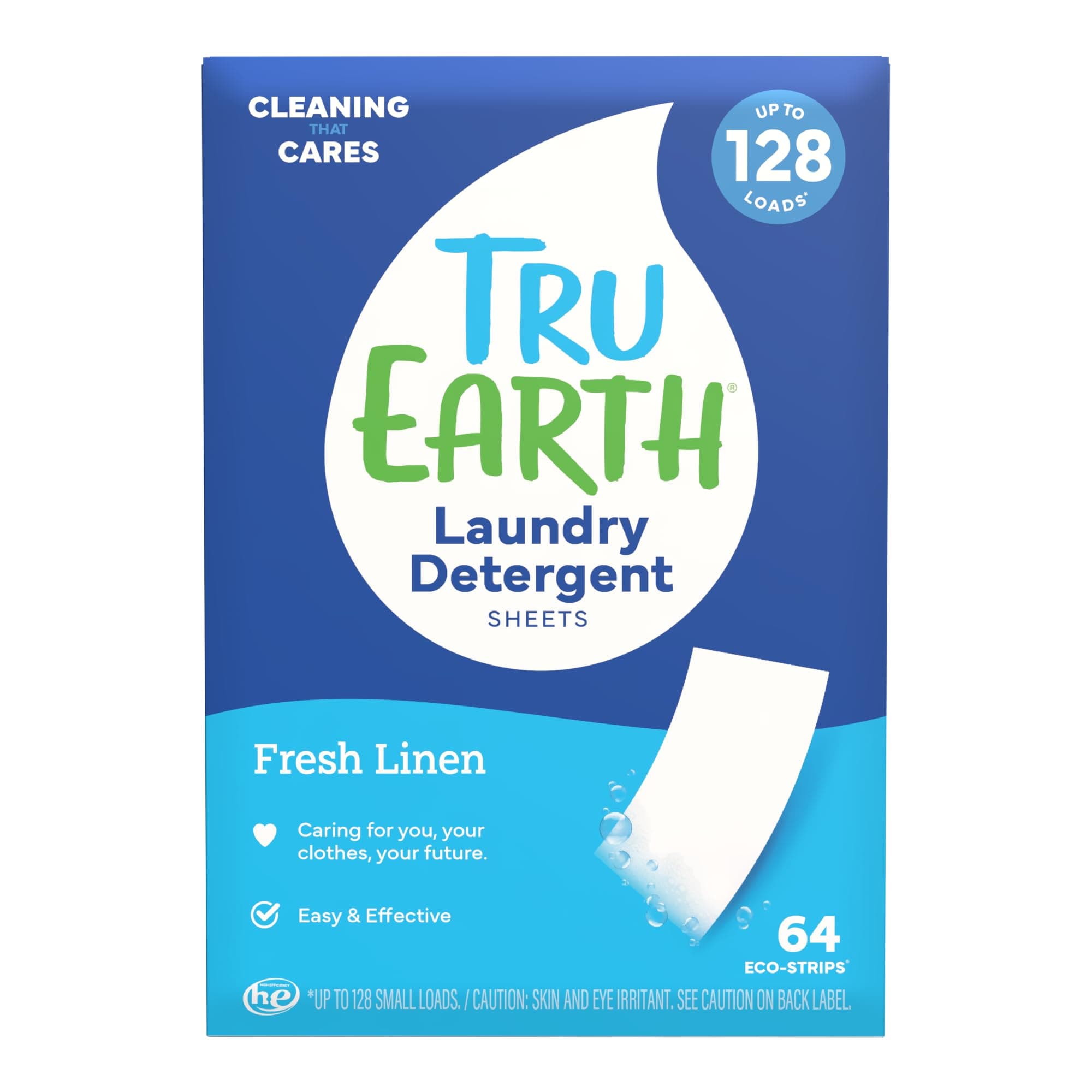 Eco-friendly, Biodegradable, Zero Waste, Cruelty-Free Laundry Detergent Sheets/Eco-Strips for Sensitive Skin, 64 Count (Up to 128 Loads), Fresh Linen Scent