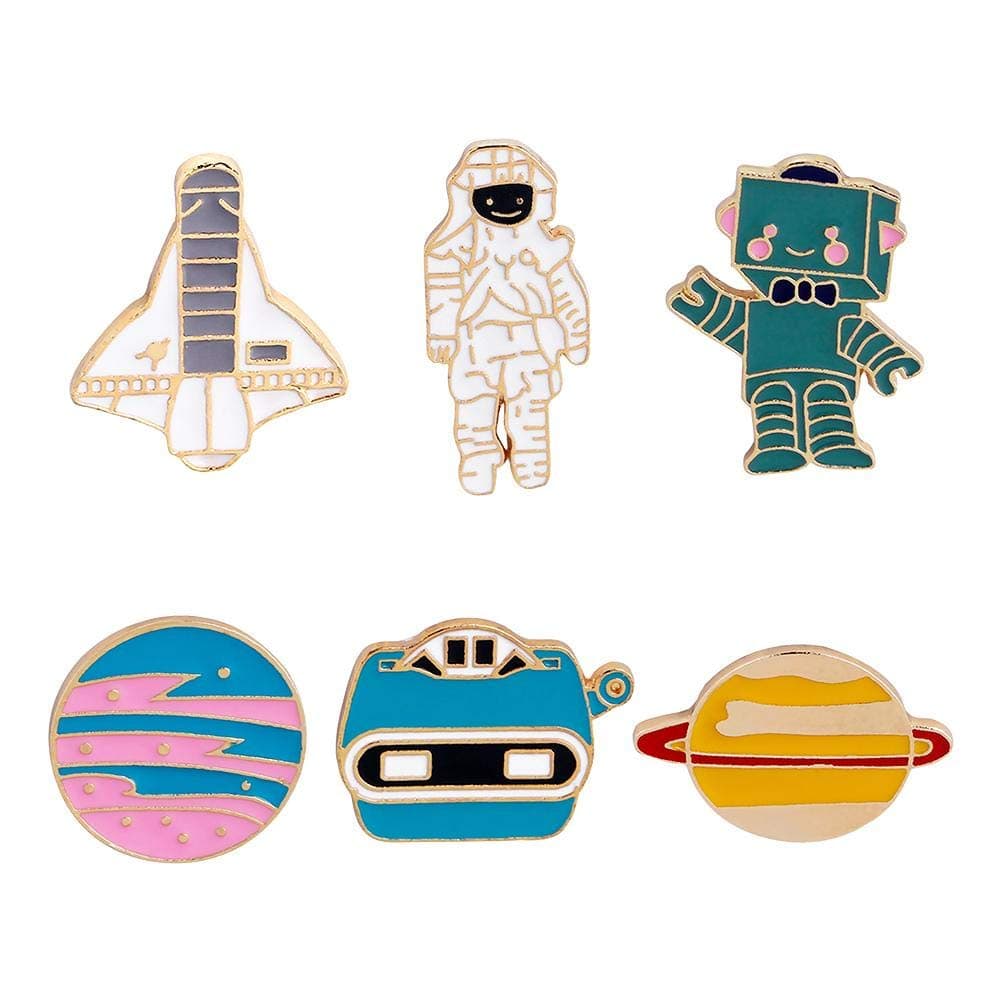 wonderfulwu Cute Lapel Pin Set Aircraft Astronaut Robot Planet Cartoon Animal Brooch Pins Brooch Pin Badges for Clothes Bags Backpacks 6Pcs