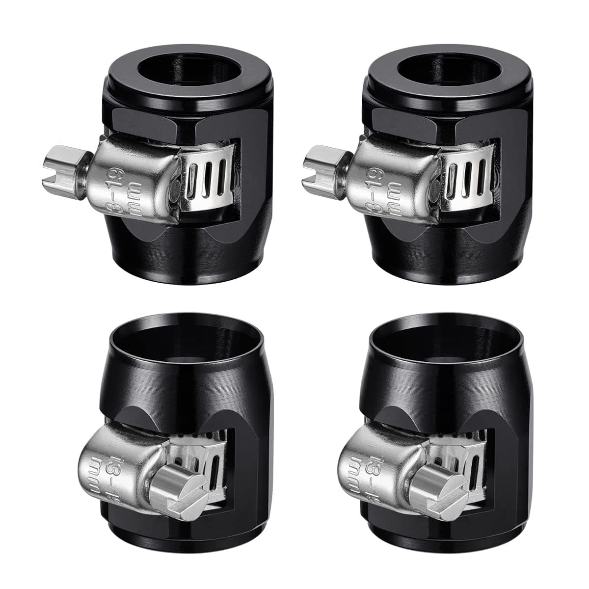 Flexible Rubber Pipe Clamps - 6AN Hose Finisher Clamp with Screw Band for 3/8 Fuel Line, 4Pcs/Pack Black Hose Connectors, Great for Fuel/Oil/Diesel/Gas/Air and Water Tube