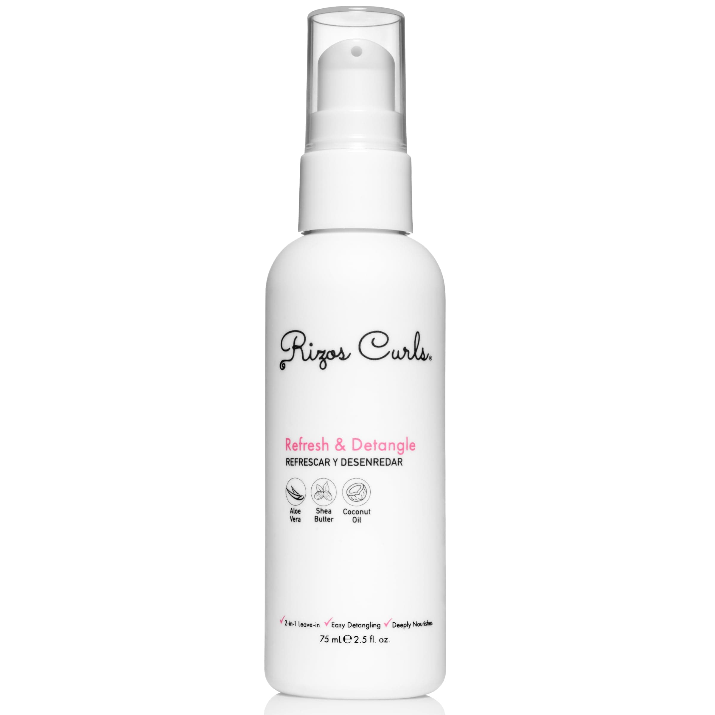 Rizos Curls Travel Refresh & Detangle Spray, Moisturizing Leave-In, Hydrate & Reduce Frizz, Add Shine & Definition with Coconut Oil, Aloe Vera & Shea Butter, 2.5 oz