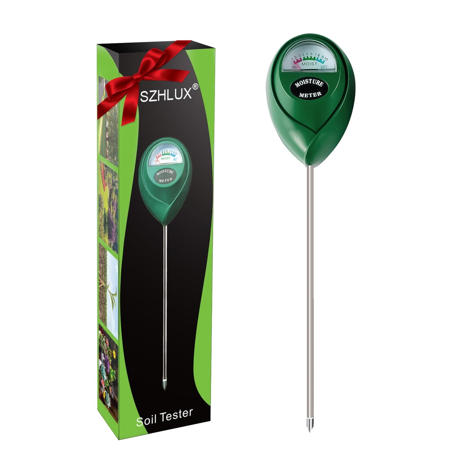 SZHLUX Moisture Meter Water Monitor Soil Hygrometer Sensor Care, Lawn, Farm, Indoor & Outdoor. (Plant Gifts for Gardeners), 10.23inch, Green