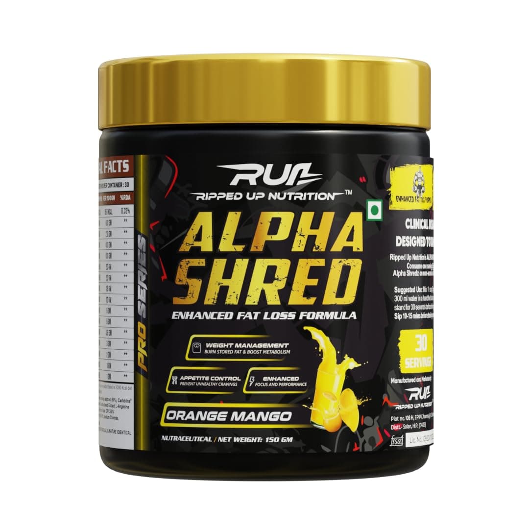 Alpha Shred Fat Burner - 150g, Orange Mango | With Carbliss® for Blocking Carbs by 40-60% | Weight Management & Metabolism Booster | Enriched with Garcinia Cambogia, Coffee Bean Extra, Caffeine
