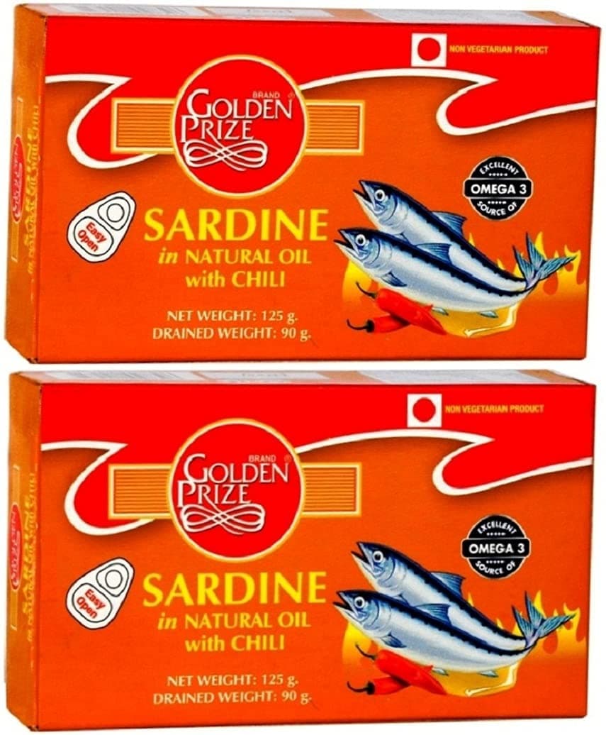 - Golden Prize Canned Sardine in Oil with Chili, 125g (Pack of 2)