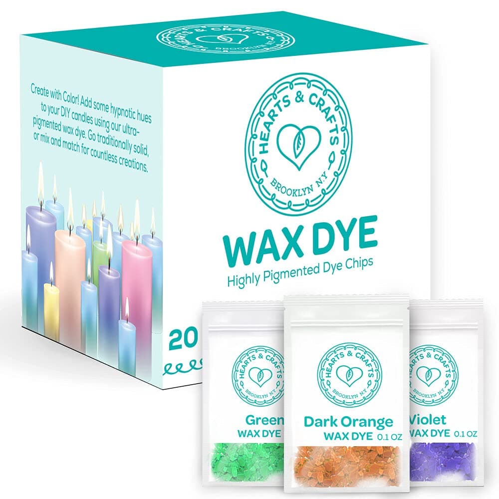 Hearts & Crafts Soy Wax Candle Dye - 20 Color Wax Chip Dyes for DIY Candle Making Supplies