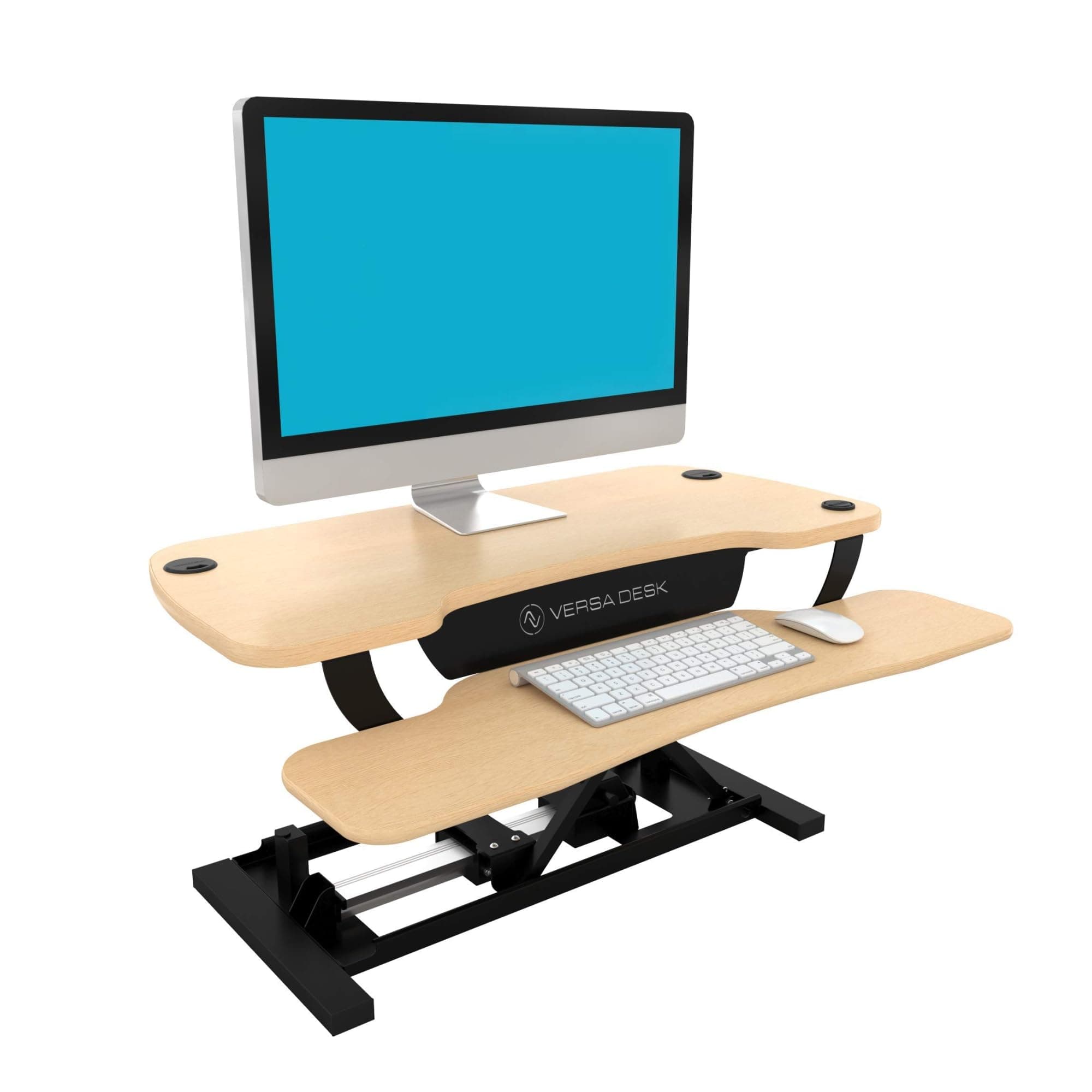 VERSADESK® PowerPro™ 48" Electric Desktop Riser, 48 Inch Sit to Stand Height Adjustable Desk Converter, Keyboard Tray, USB Charging Port, Holds 80 lbs, 48" x 24", Maple