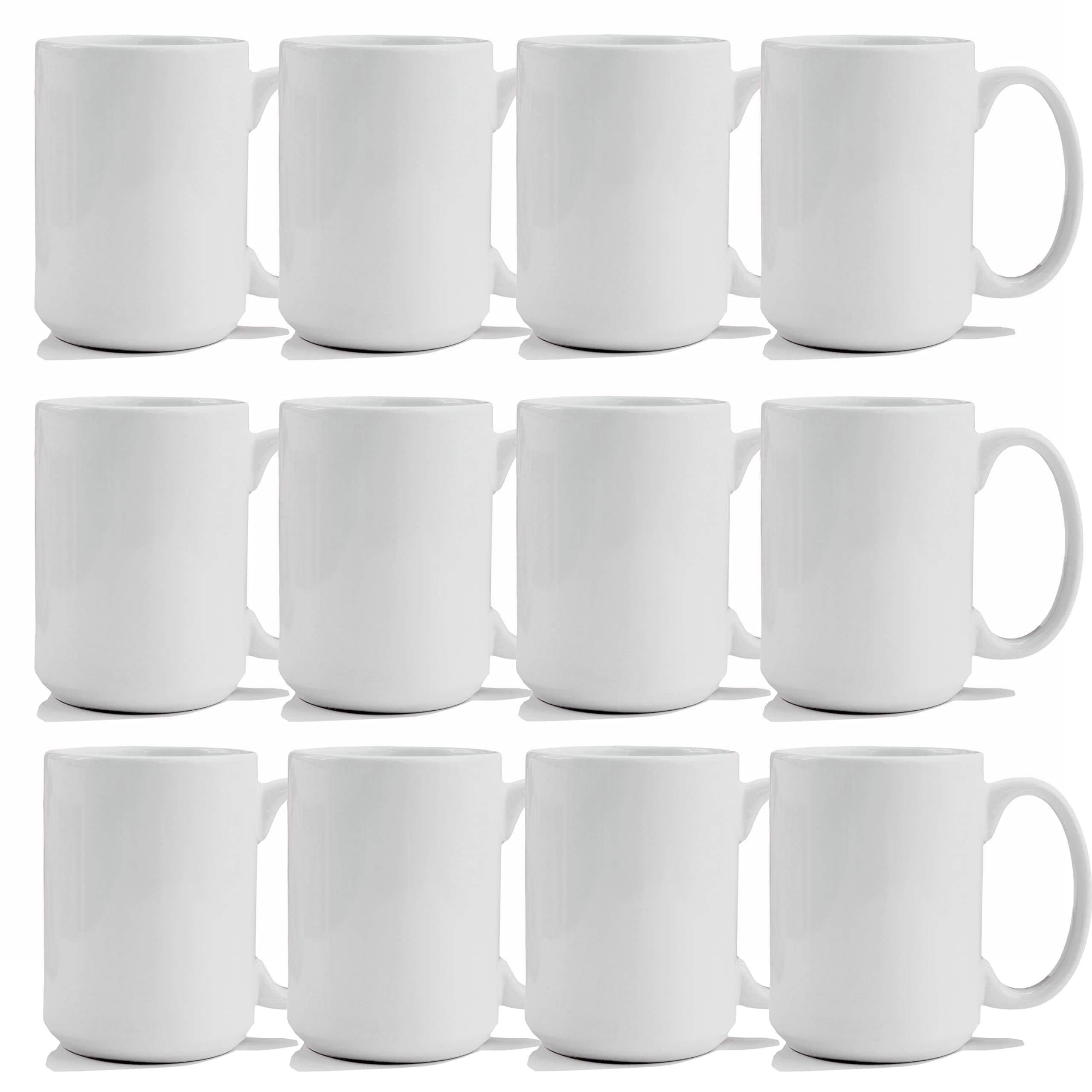 Sublimation Mugs, Sublimation Mugs Blanks, Sublimation Mugs 15 oz, White Ceramic Sublimation Coffee Mugs, Bulk Mugs for Coffee, Soup, Tea, Milk, Latte, Hot Cocoa Set of 12