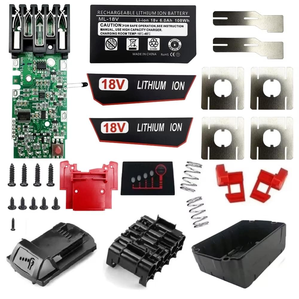 18V 10-Cell 18650 Battery Replacement Case for Milwaukee M18, DIY Repair Housing Kit Compatible with 3.0Ah 4.0Ah 5.0Ah Batteries (Battery Not Included)