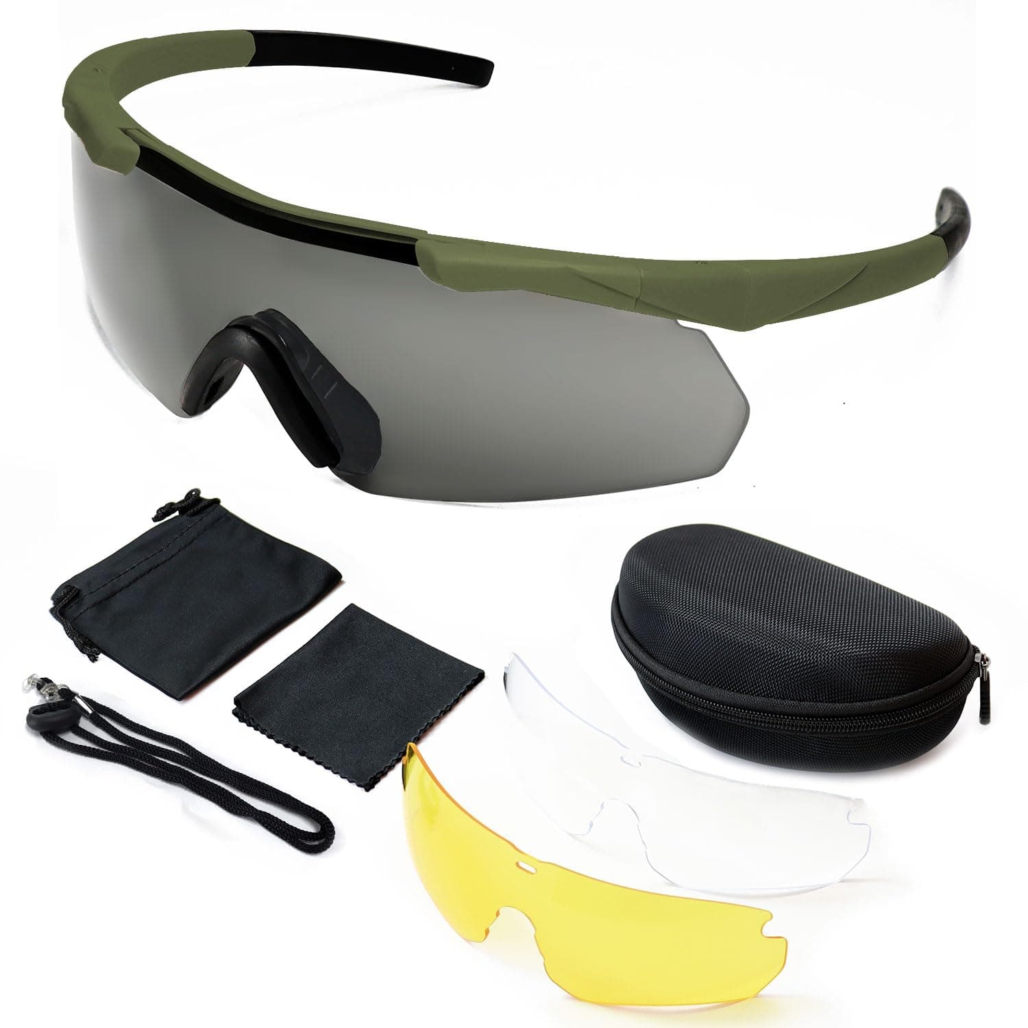 SPOSUNE Shooting Glasses Men with Case, Impact resistance Tactical Glasses with 3 Lens, Anti Fog Safety Glasses for Men Women