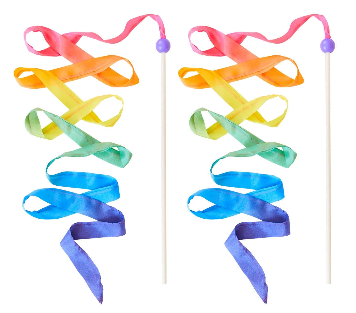 Sarah's Silks Rainbow Streamer - 8' Long Ribbon Wand for Kids, Pretend Play, Dance, Baton Stick Twirling, and Gymnastics Party Favors | 100% Silk and Wood Montessori and Waldorf Toys