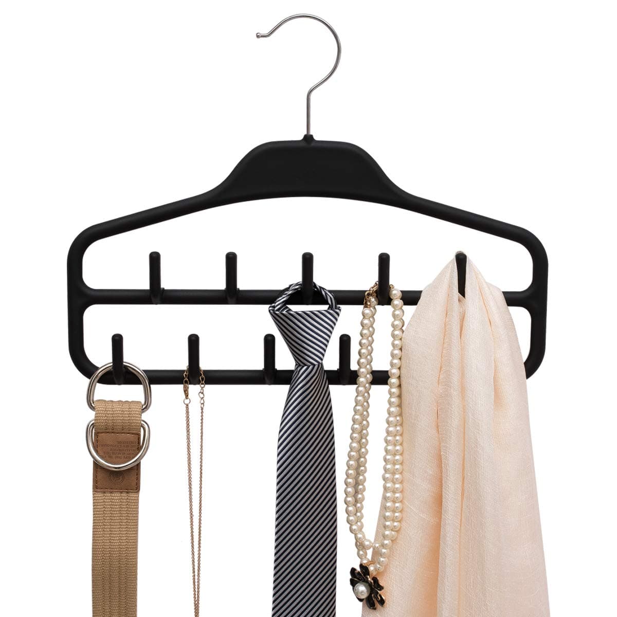 Belt Hanger, Tie Rack for Closet, Sturdy Belt Organizer with 360 Degree Swivel, 11 Large Sturdy Belt Hooks, Non Slip Rubberized Belt Rack, Black