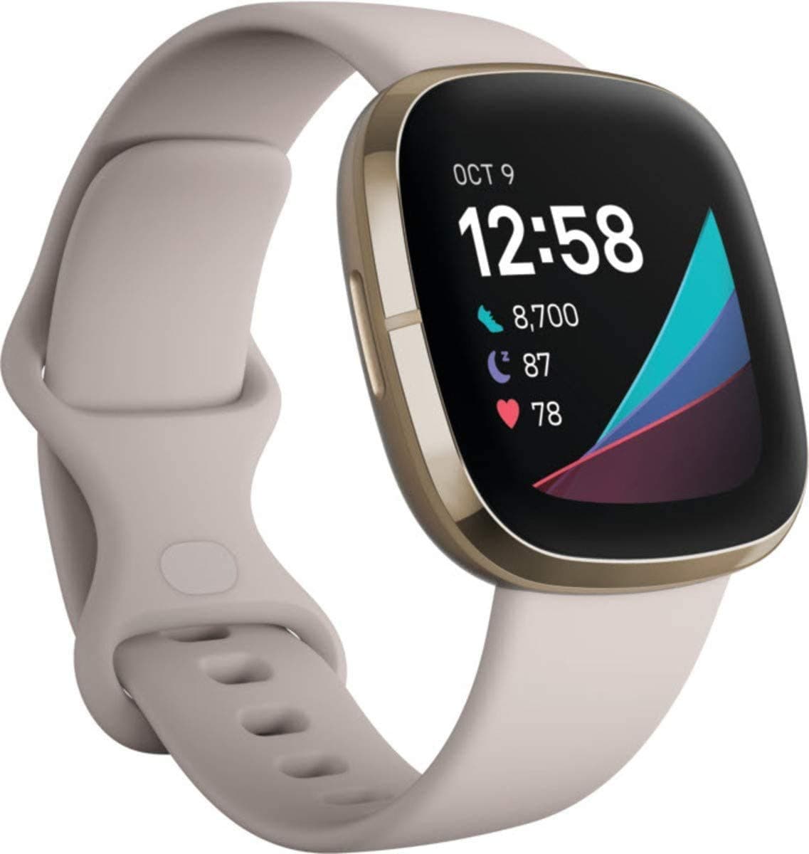 Sense Health & Fitness Smartwatch W/GPS, Bluetooth Call/Text, Heart Rate SpO2, ECG, Skin Temperature & Stress Sensing (S & L Bands, 90 Day Premium Included) International Version (White/Gold)